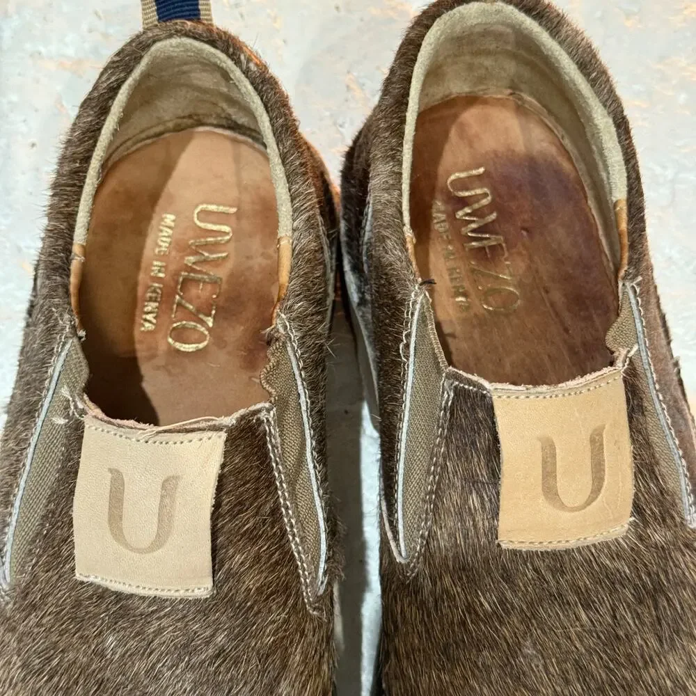 Uwezo Men's Luxury Cowhide Calf Hair Slip On Loafer Shoes Size 11 Made In Kenya